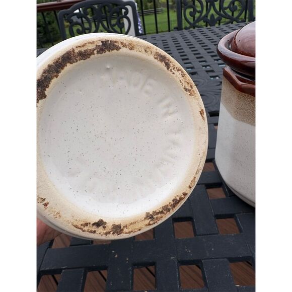 Vintage Brown Glaze Stoneware Crock‎ Canister Set of 2 With Lids - Picture 5 of 8